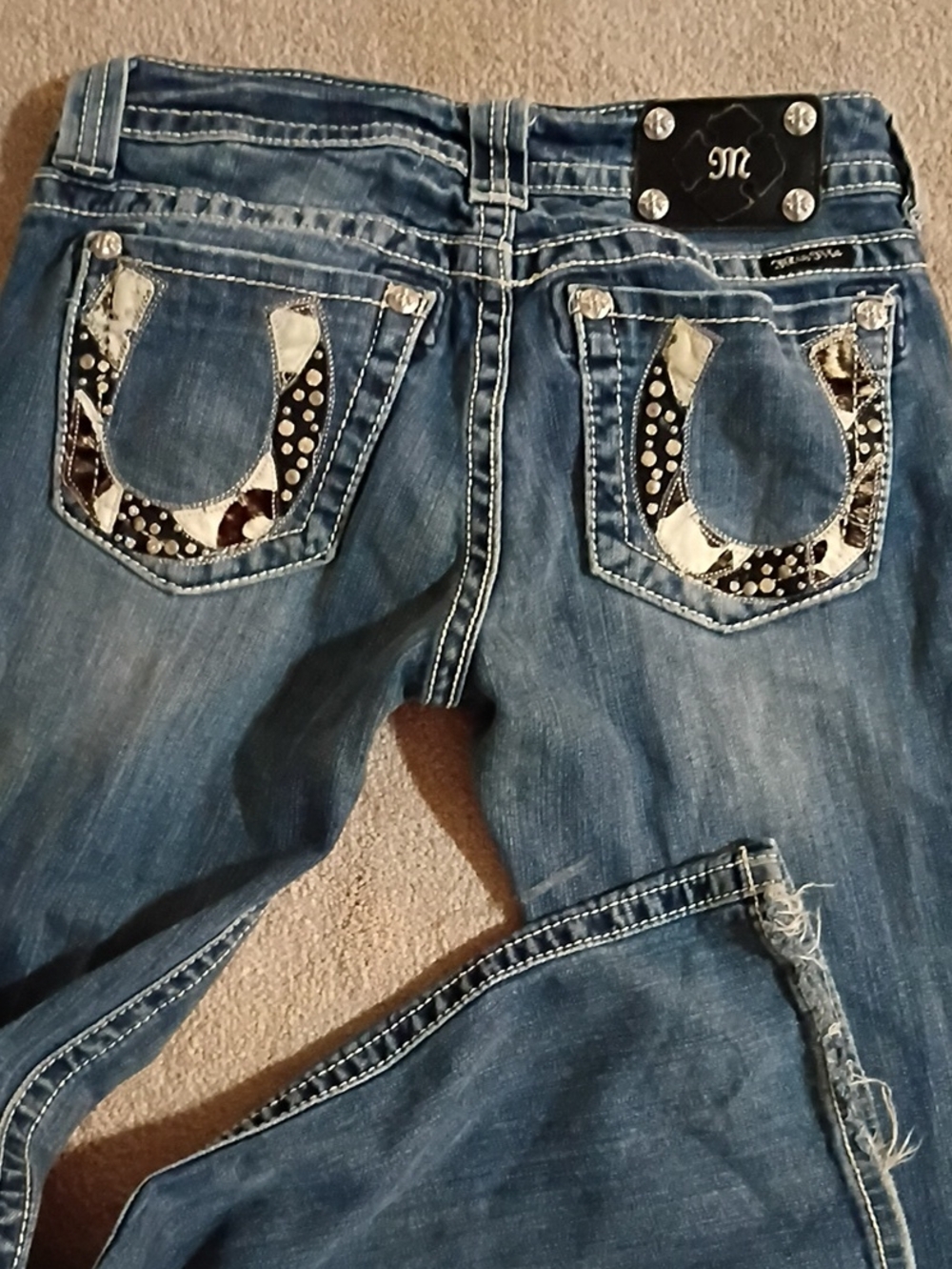 Miss Me**** Blue Boot-Cut Jeans with Metallic Stud & Patch Detail
